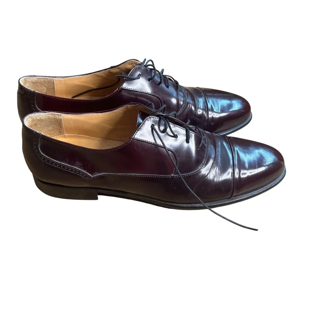San Remo Mens Burgundy Leather Cap Toe Oxford Made in Italy Size 12‎ N